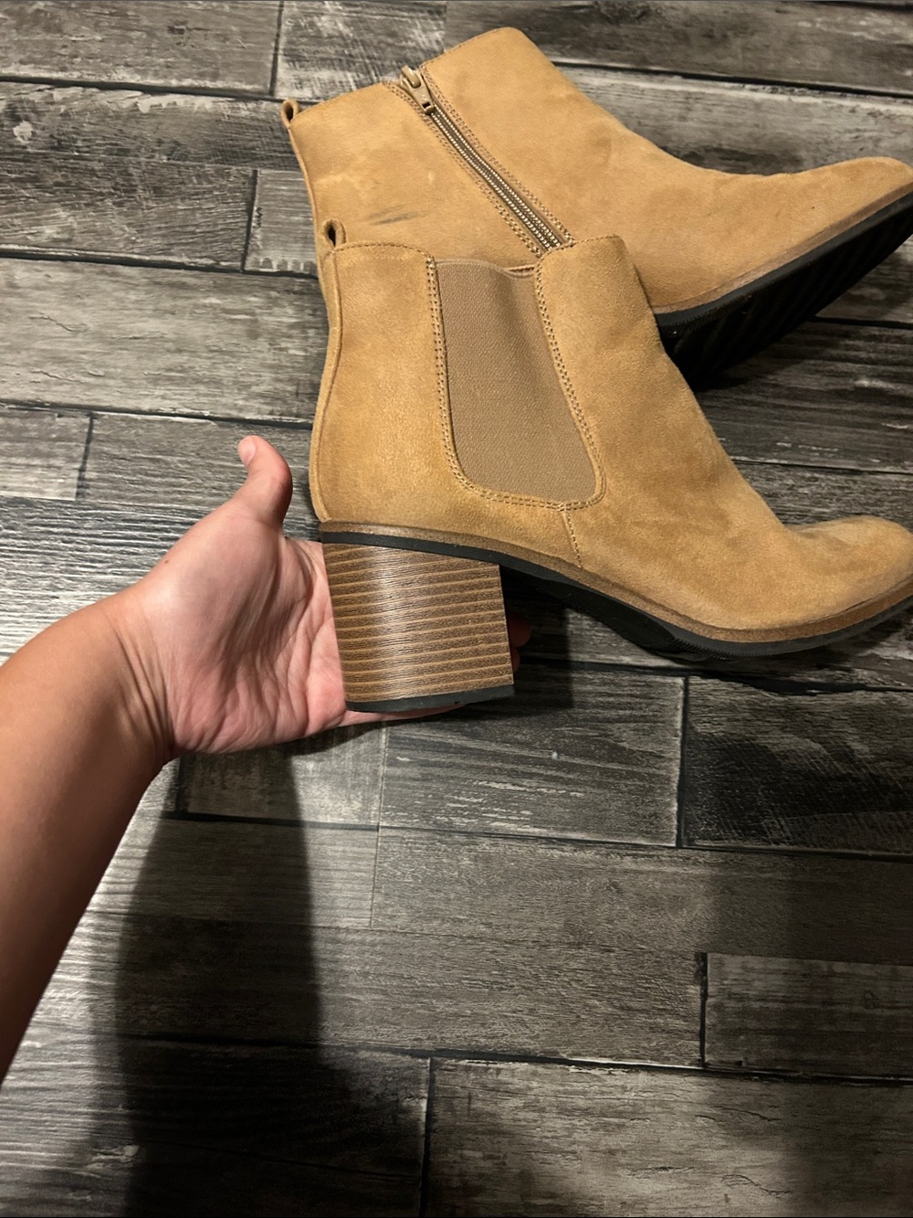 White Mountain Tan Suede Ankle Booties with Side Zip - Picture 3 of 6